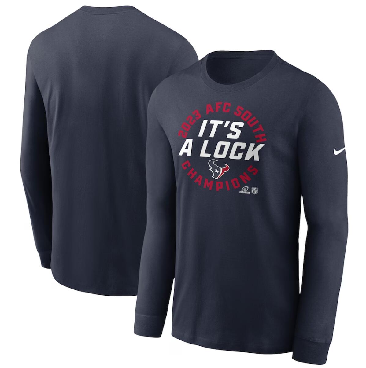 Men's Houston Texans Navy 2023 AFC South Division Champions Locker Room Trophy Collection Long Sleeve T-Shirt